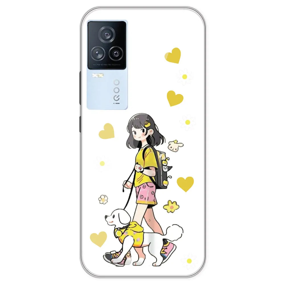 Yellow Girl And Dog - Clear Printed Silicone Case For IQOO 7 Legend