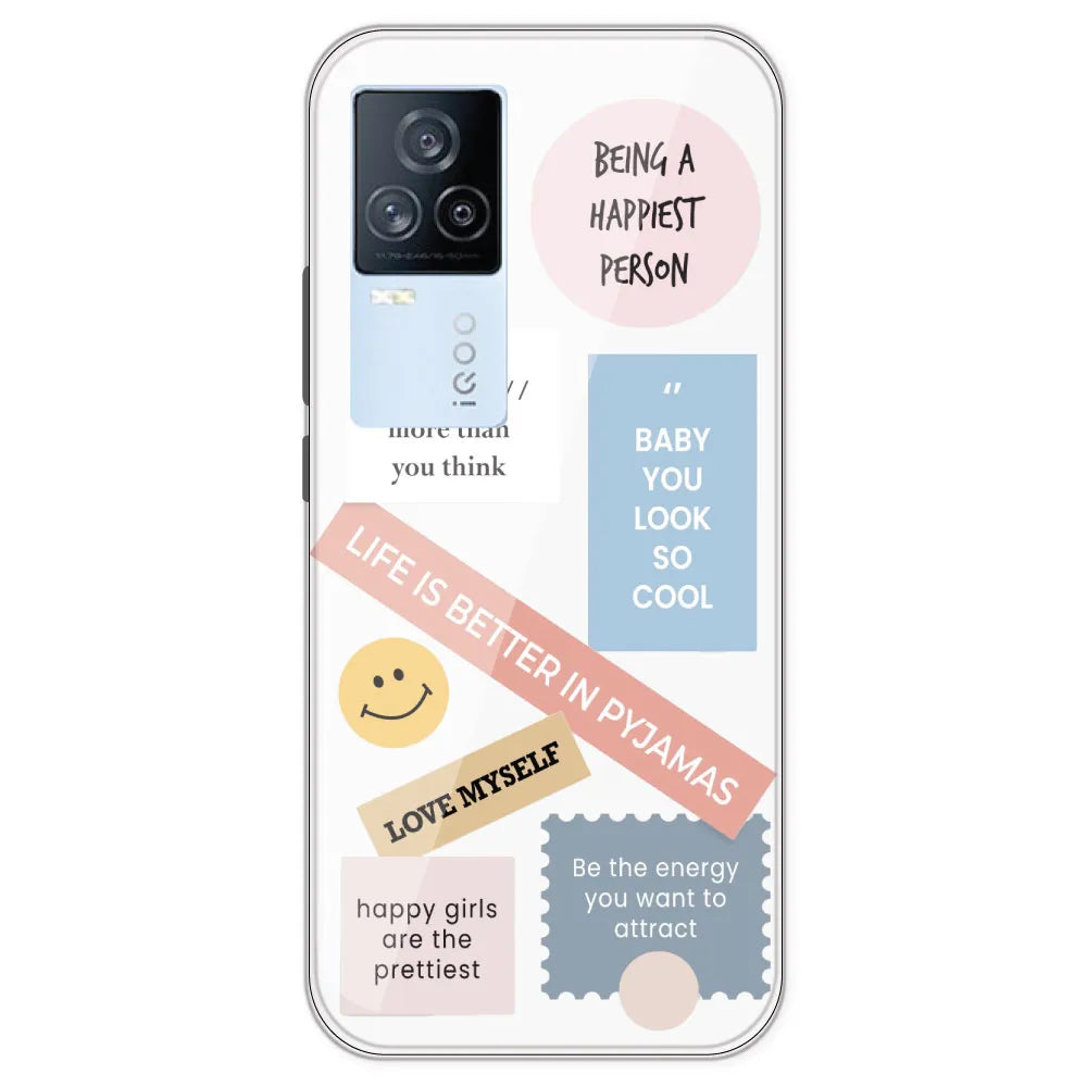 Be Happy - Clear Printed Silicone Case For IQOO 7 Legend