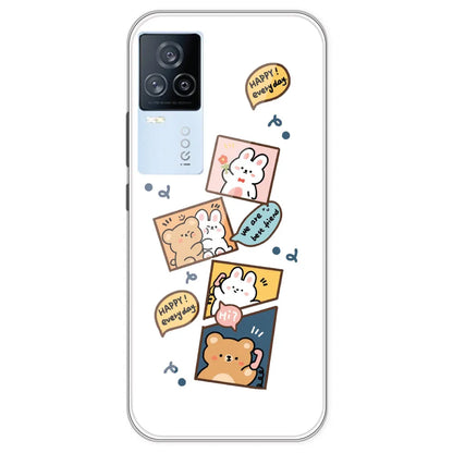Happy Rabit And Bear - Clear Printed Silicone Case For IQOO 7 Legend