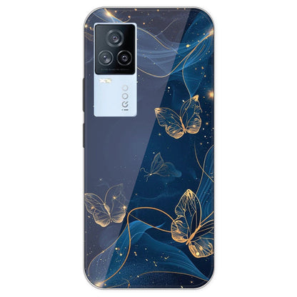 Blue With Gold Butterflies - Printed Silicone Case For IQOO 7 Legend