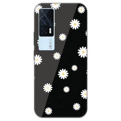 White And Black Flower - Printed Silicone Case For IQOO 7