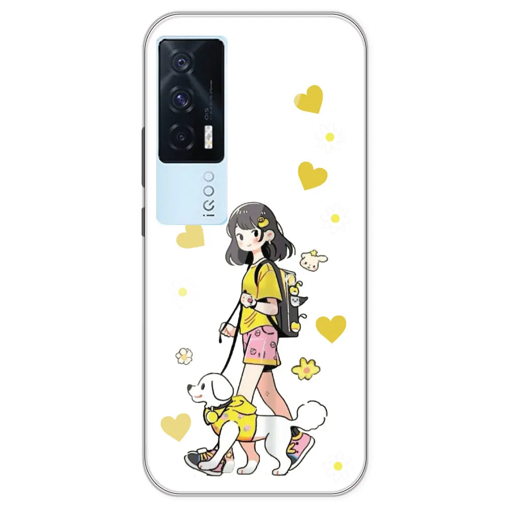 Yellow Girl And Dog - Clear Printed Silicone Case For IQOO 7