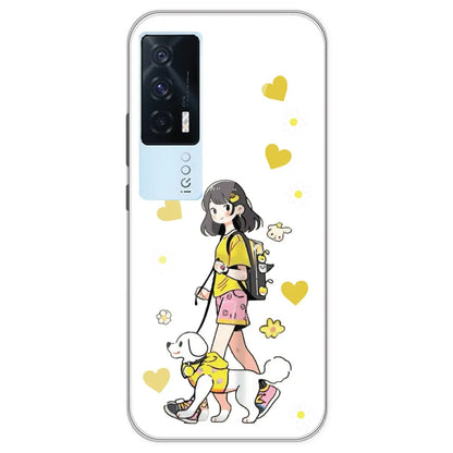Yellow Girl And Dog - Clear Printed Silicone Case For IQOO 7