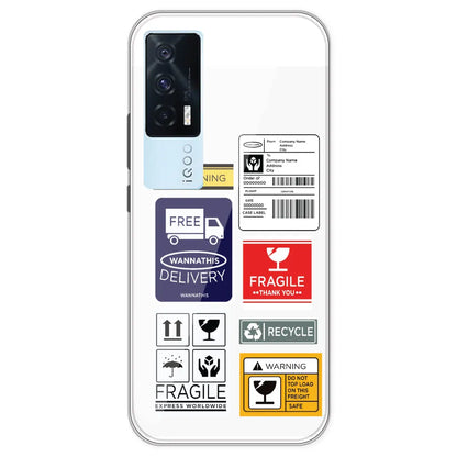 Caution Labels - Clear Printed Silicone Case For IQOO 7