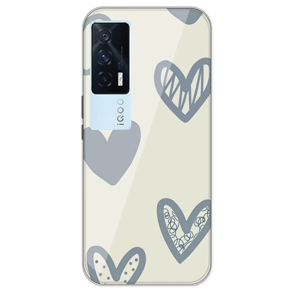 Light Blue Hearts - Printed Silicone Case For IQOO 7