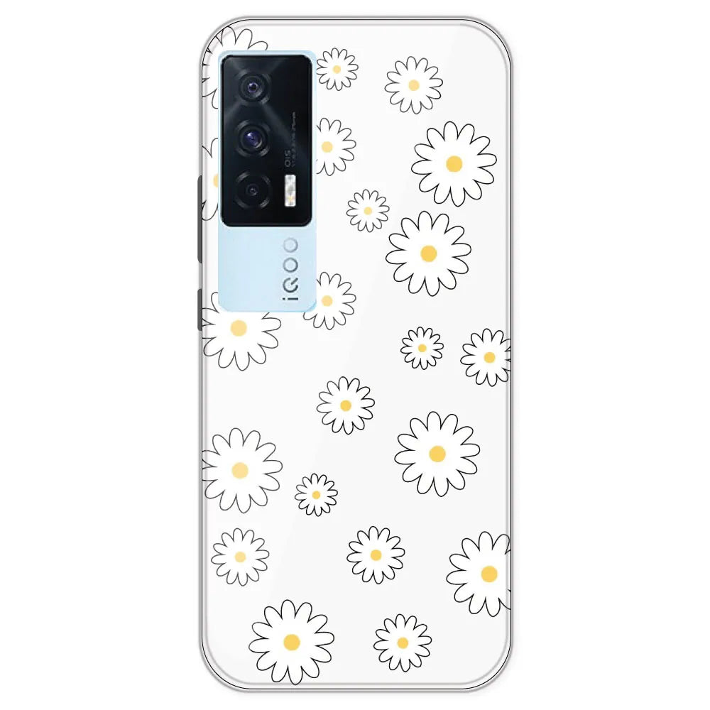 White Flowers - Clear Printed Silicone Case For IQOO 7