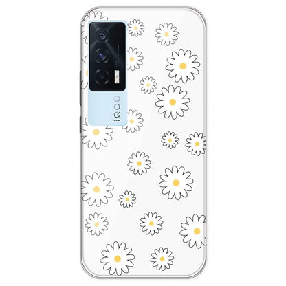 White Flowers - Clear Printed Silicone Case For IQOO 7