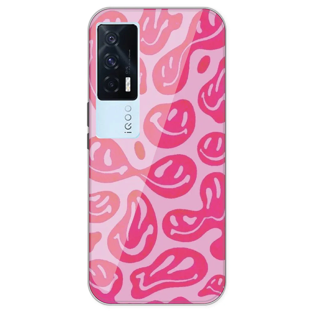 Pink Smilies - Printed Silicone Case For IQOO 7