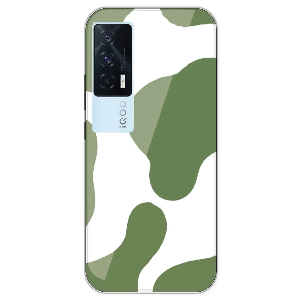 Olive Green Cow Print - Clear Printed Silicone Case For IQOO 7
