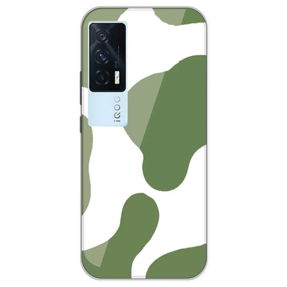 Olive Green Cow Print - Clear Printed Silicone Case For IQOO 7