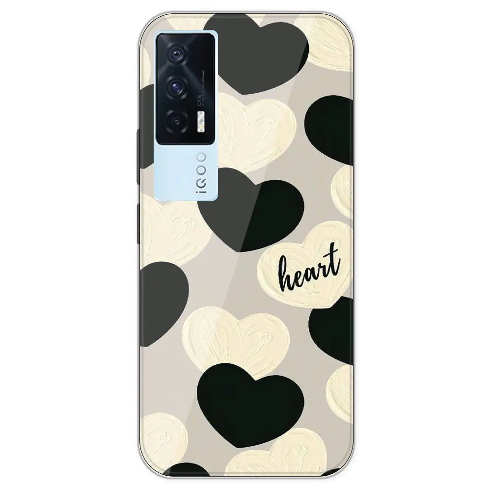 Black And White Heart - Printed Silicone Case For IQOO 7