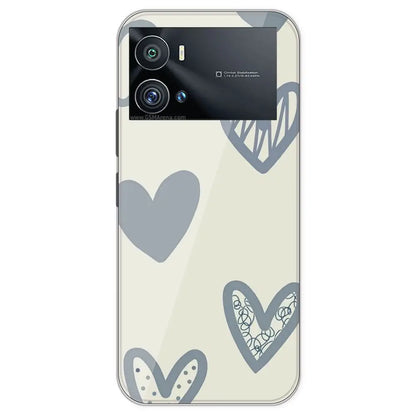 Light Blue Hearts - Printed Silicone Case For IQOO 9 Pro