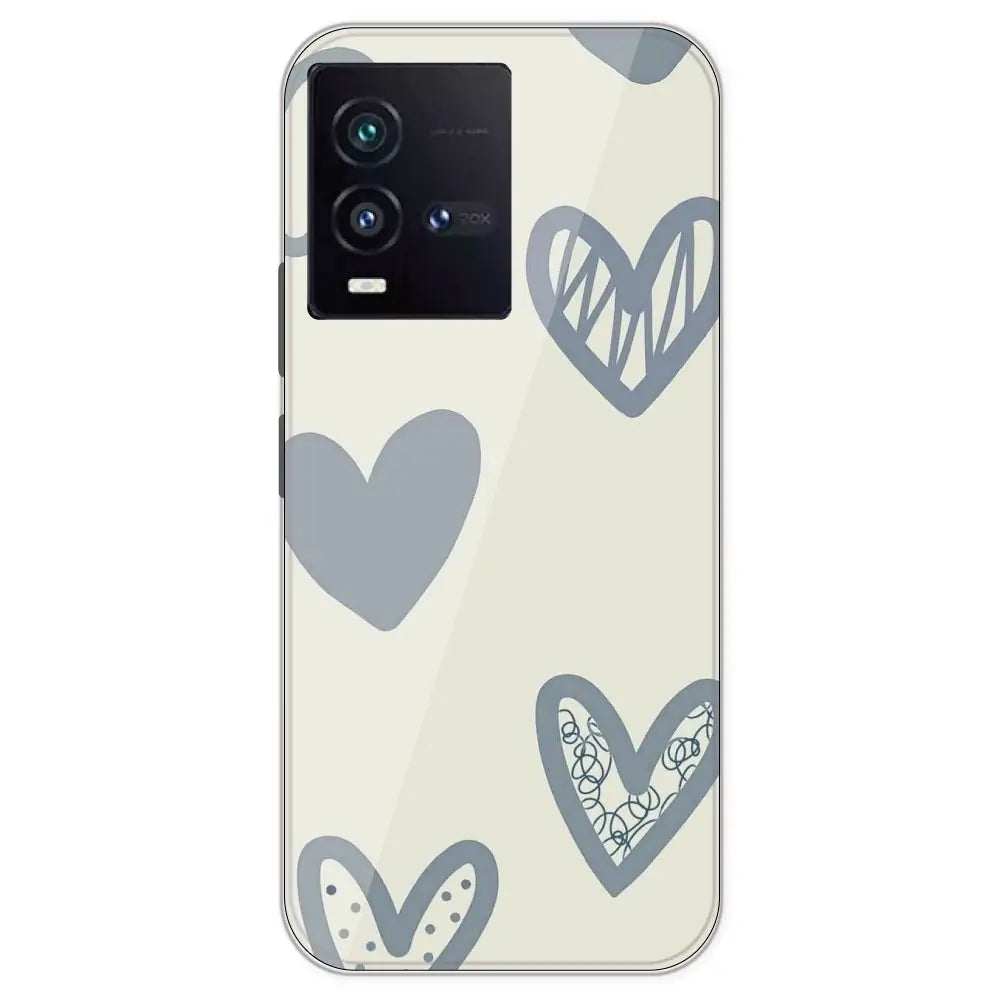Light Blue Hearts - Printed Silicone Case For IQOO 9SE