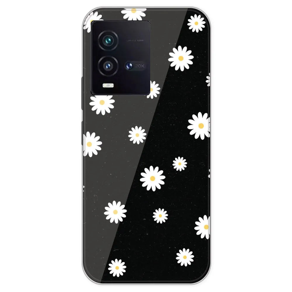 White And Black Flower - Printed Silicone Case For IQOO 9SE