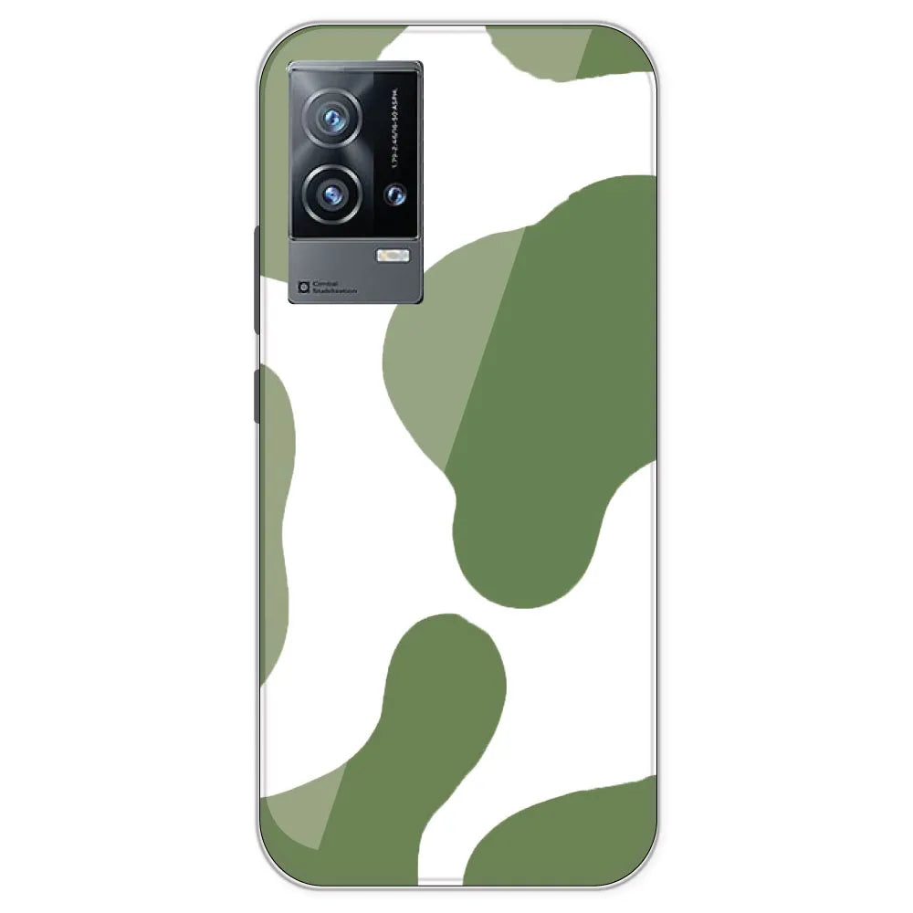 Olive Green Cow Print - Clear Printed Silicone Case For IQOO 9
