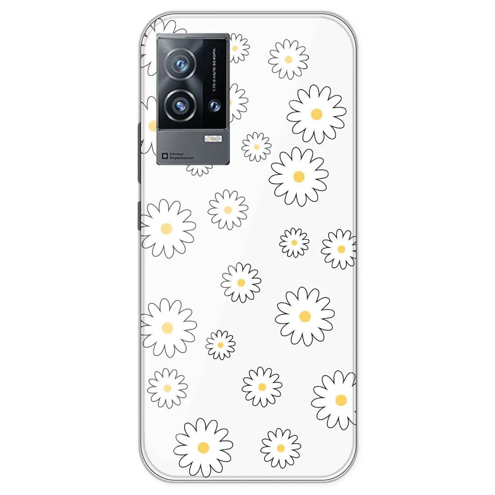White Flowers - Clear Printed Silicone Case For IQOO 9