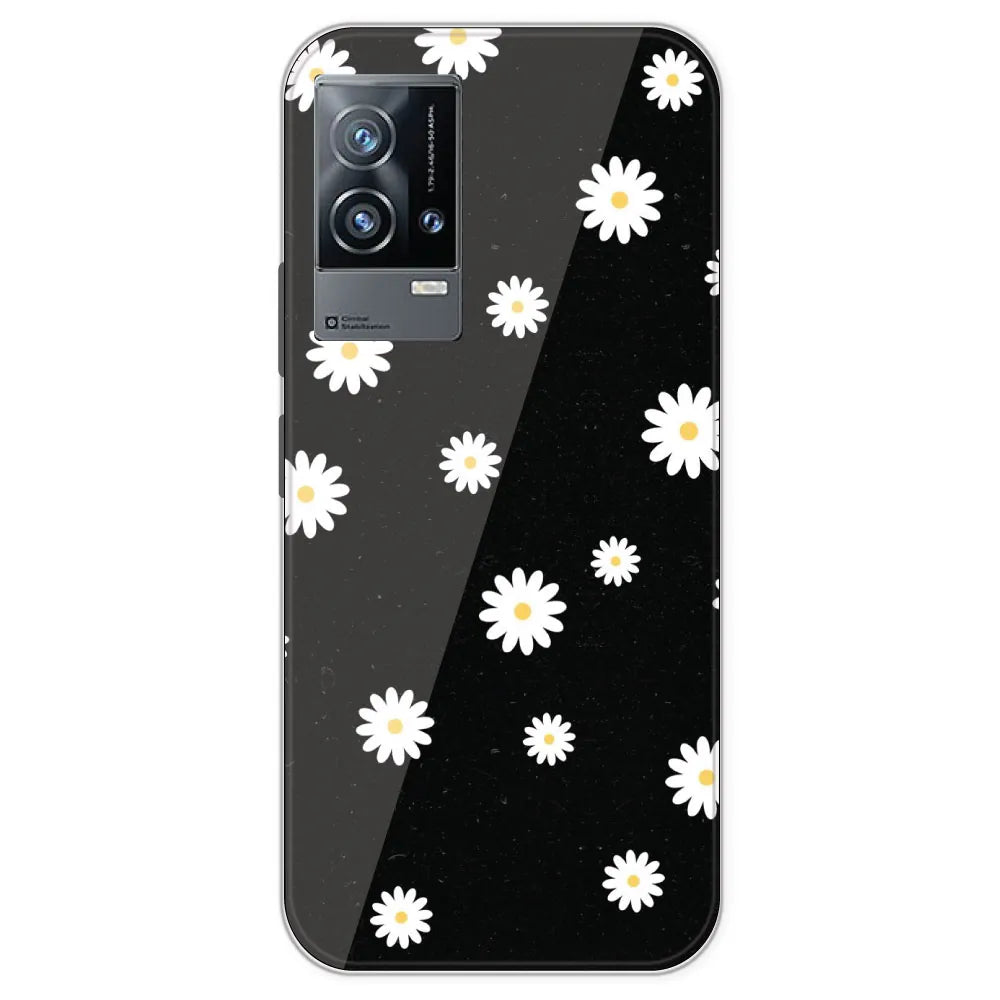 White And Black Flower - Printed Silicone Case For IQOO 9