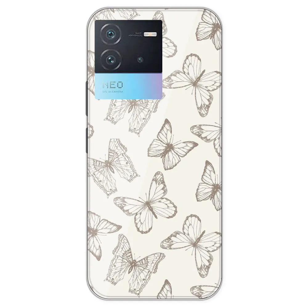 White Butterflies - Printed Silicone Case For IQOO Neo 6