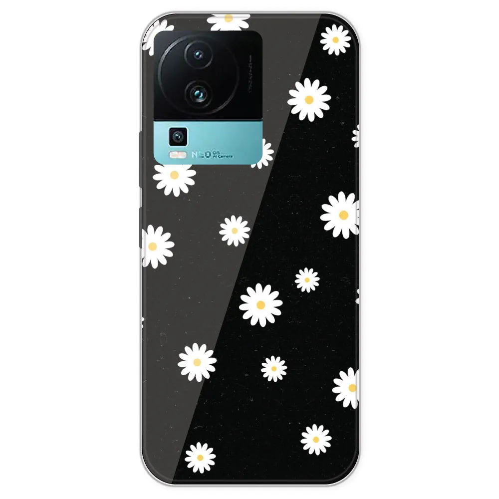 White And Black Flower - Printed Silicone Case For IQOO Neo 7