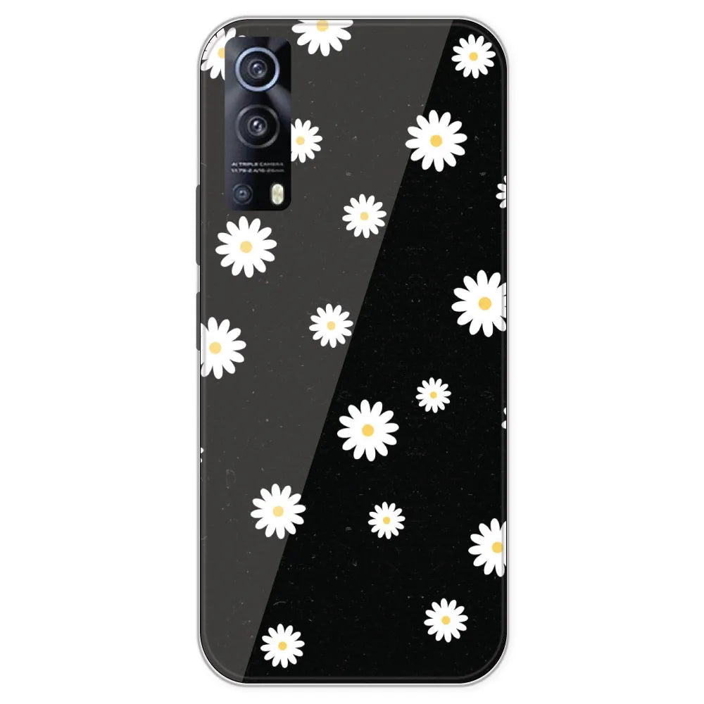 White And Black Flower - Printed Silicone Case For IQOO Z3
