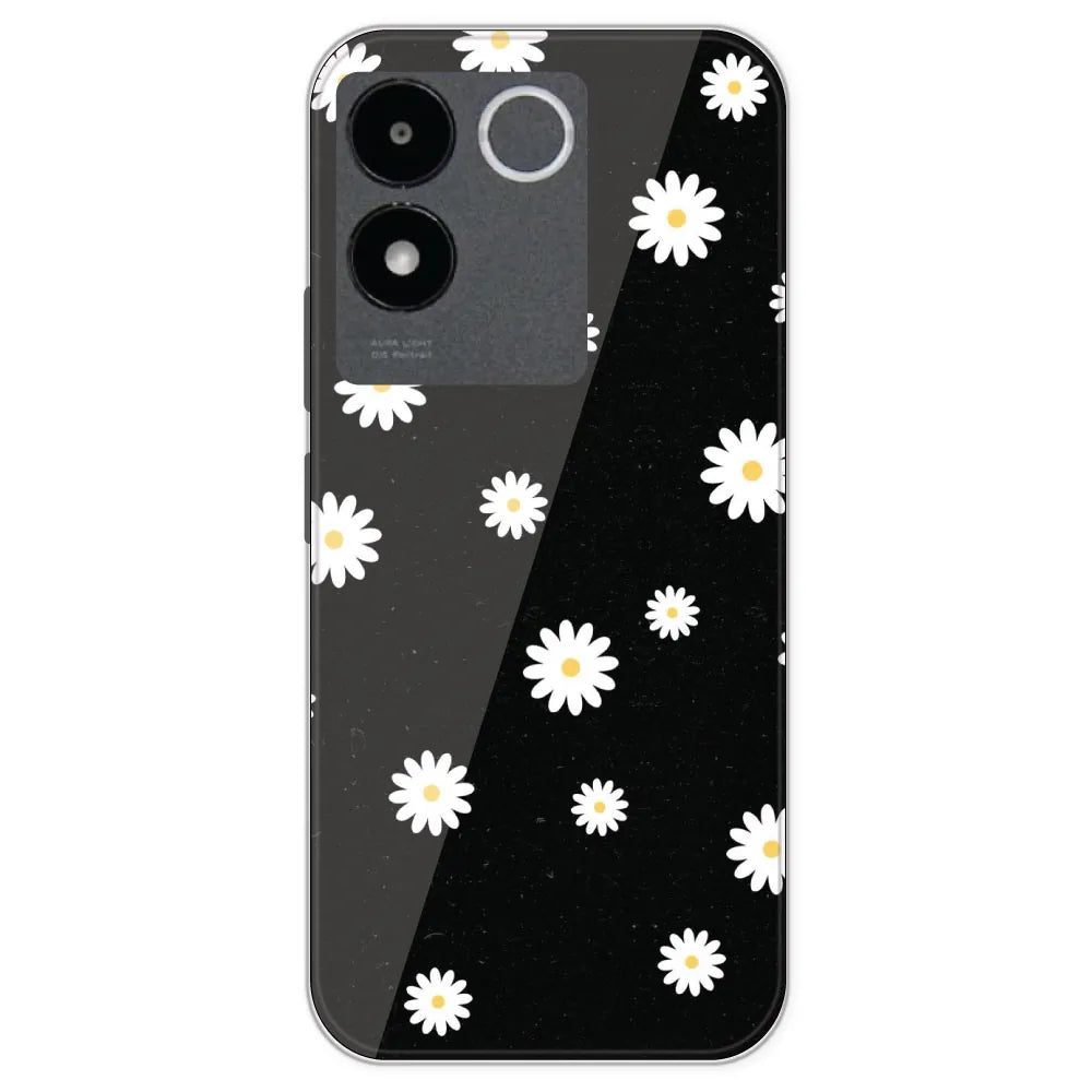 White And Black Flower - Printed Silicone Case For IQOO Z7 Pro