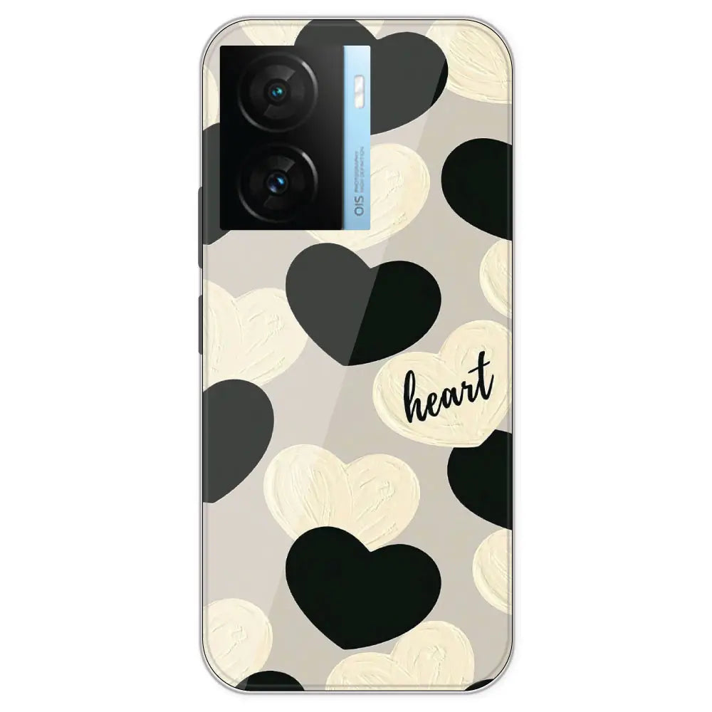 Black And White Heart - Printed Silicone Case For IQOO Z7S