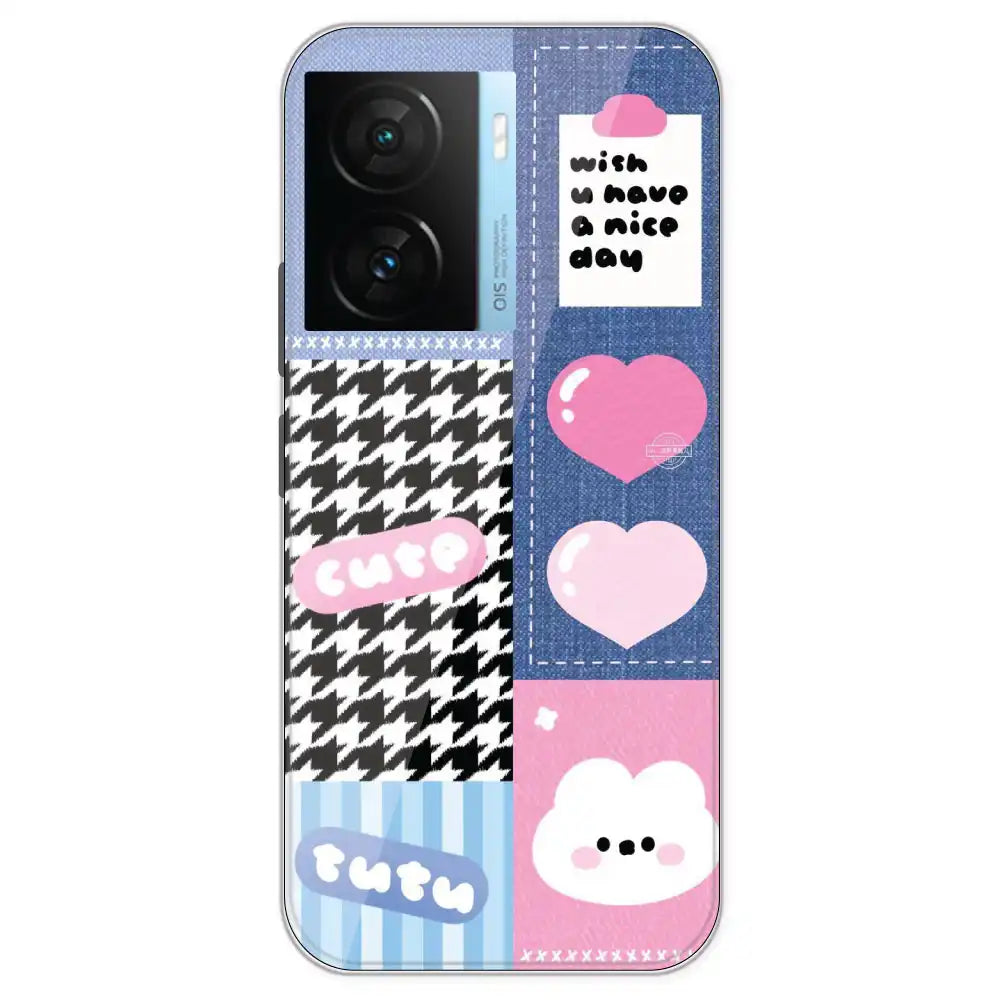 Cute Pink Bear Collage - Printed Silicone Case For IQOO Z7S