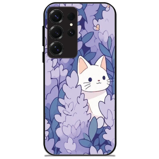 Kitty In Lavender - Glossy Metal Silicone Case for Samsung Galaxy S25 Ultra