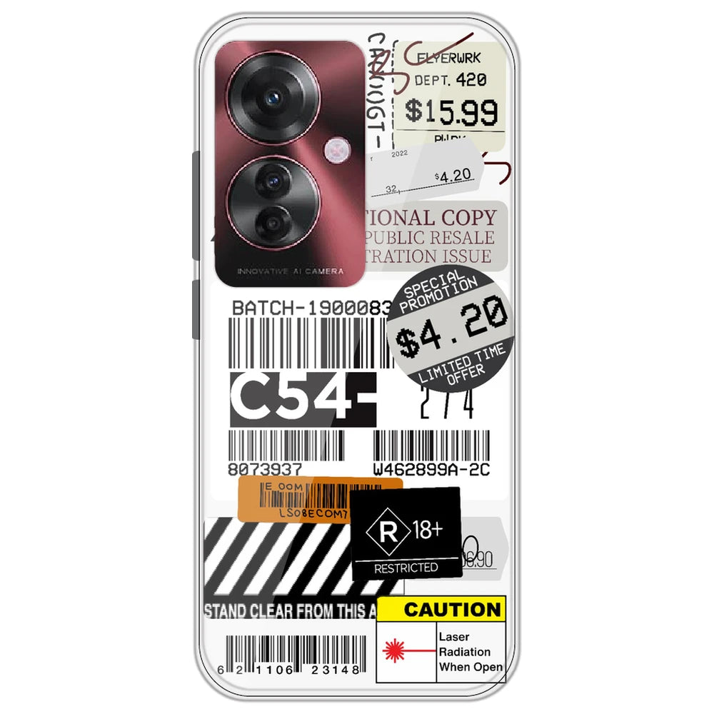 Labels - Clear Printed Silicone Case for Oppo F25 Pro