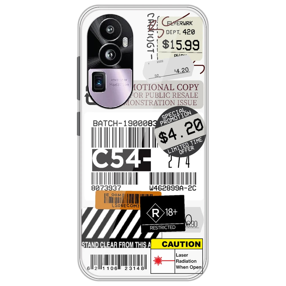 Labels - Clear Printed Silicone Case for Oppo Reno 10 Pro Plus 5G