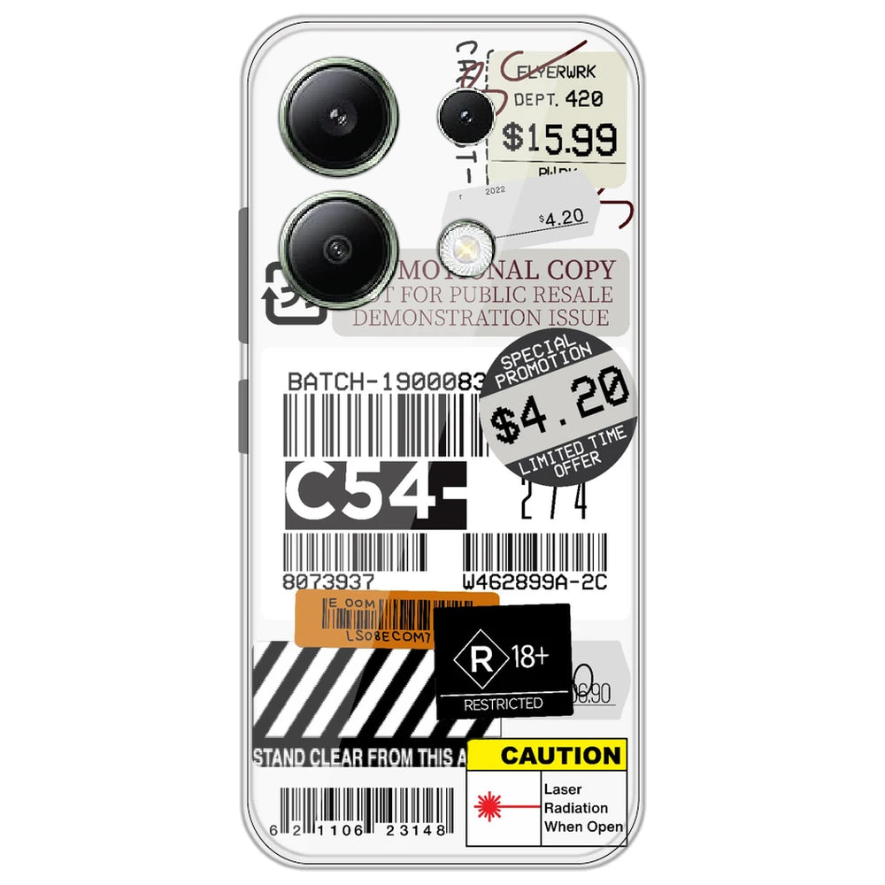 Labels - Clear Printed Silicone Case for Redmi Note 13 4G