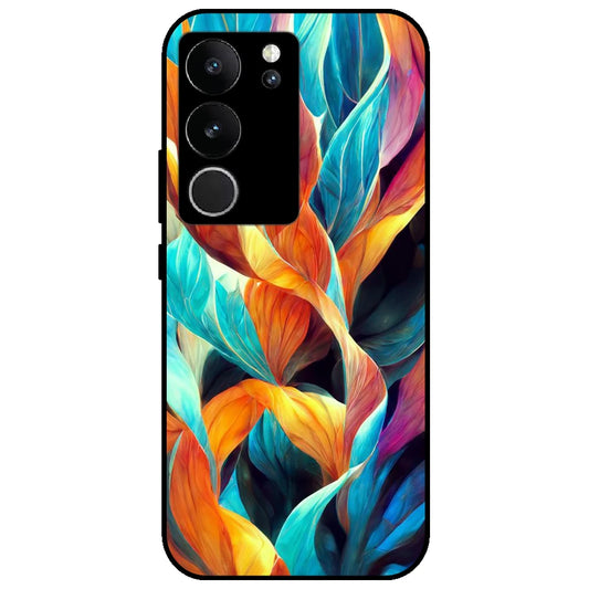 Leaves Abstract Art - Glossy Metal Silicone Case for Vivo V29 5G