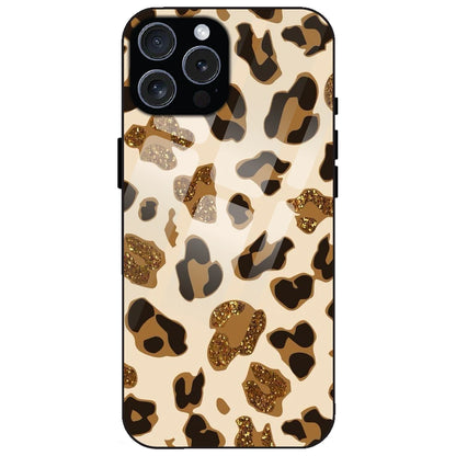 Leopard Glitter Print - Glass Case for Apple iPhone 15 Pro Max