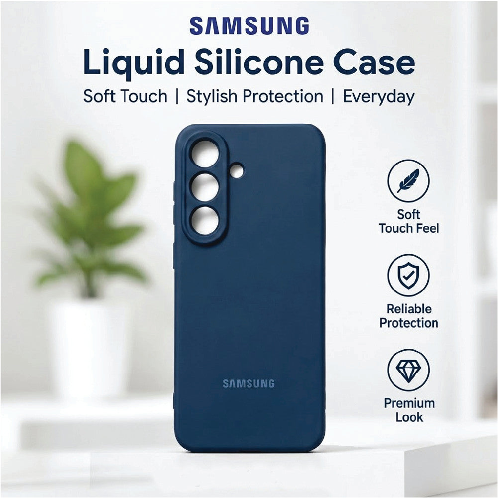 Samsung Galaxy S25 blue liquid silicone case – soft touch feel, reliable protection, premium look