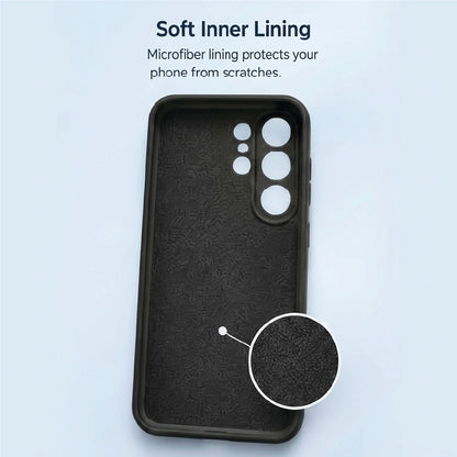 Inside of Samsung Galaxy S25 Ultra liquid silicone case – soft microfiber lining protects the phone