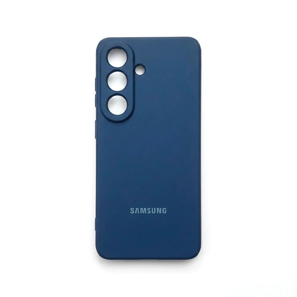 Blue liquid silicone case for Samsung Galaxy S26 – soft matte back cover with raised camera ring