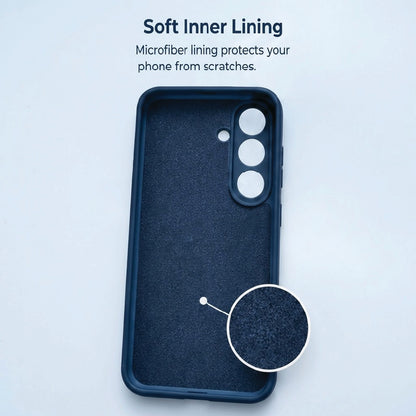 Inside of Samsung Galaxy S26 liquid silicone case – soft microfiber lining protects the phone