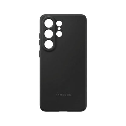 Black liquid silicone case for Samsung Galaxy S26 Ultra – soft matte back cover with raised camera ring