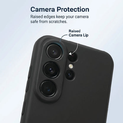 Samsung Galaxy S26 Ultra black silicone case camera protection – raised lip keeps lenses safe from scratches