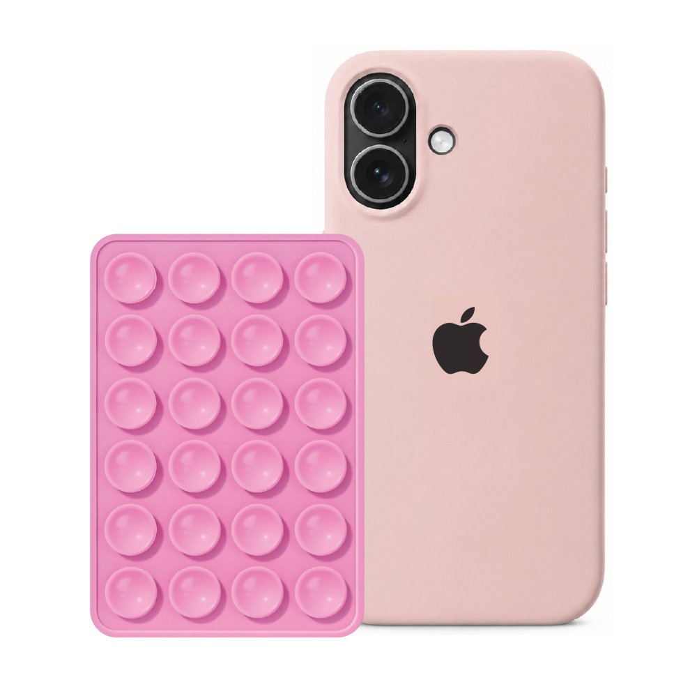 iPhone 17 Sand Pink Liquid Silicone case with Light Pink suction holder