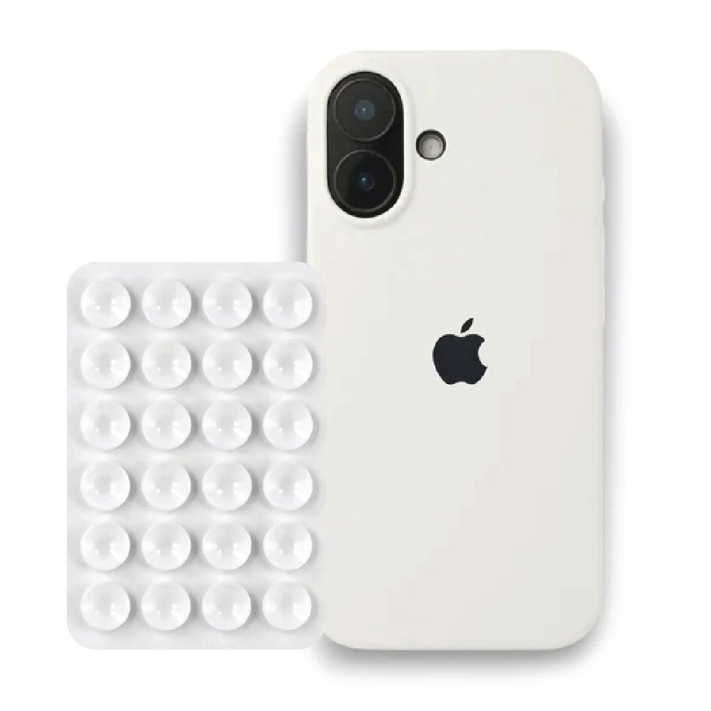 iPhone 17 White Liquid Silicone case with White suction holder