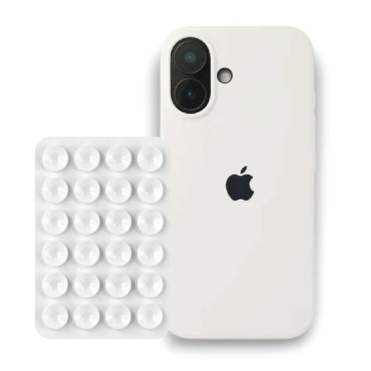 iPhone 16 White Liquid Silicone case with White suction holder