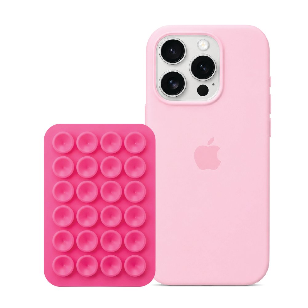 iPhone 16 Pro Max Baby Pink Liquid Silicone case with Hot Pink suction holder