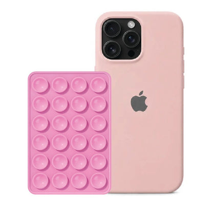 iPhone 16 Pro Max Sand Pink Liquid Silicone case with Light Pink suction holder