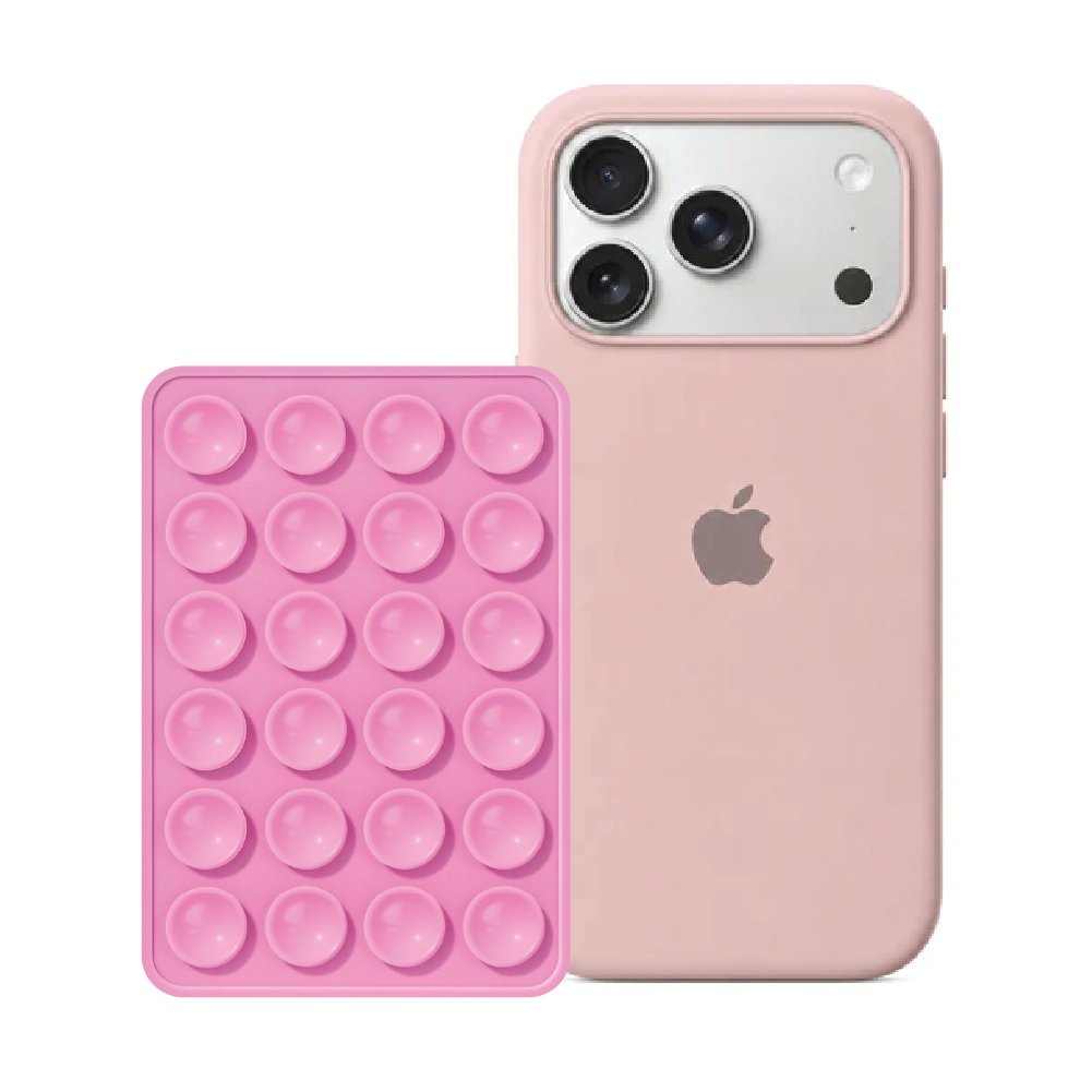 iPhone 17 Pro Sand Pink Liquid Silicone case with Light Pink suction holder