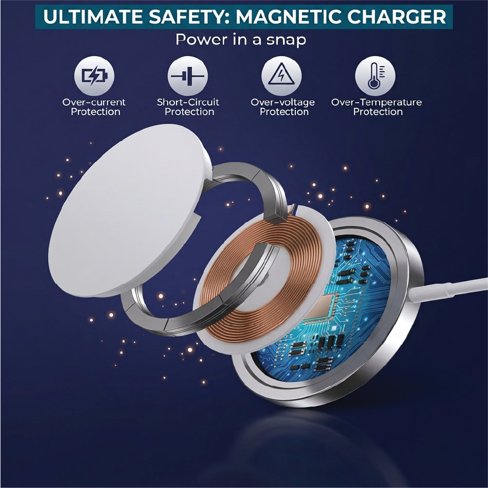 Inside view of magnetic charger showing copper coil and magnet ring