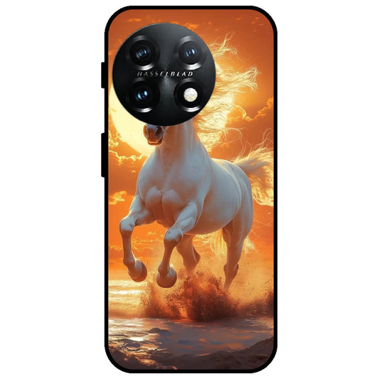Majestic White Horse Sunset - Glossy Metal Silicone Case for OnePlus 11