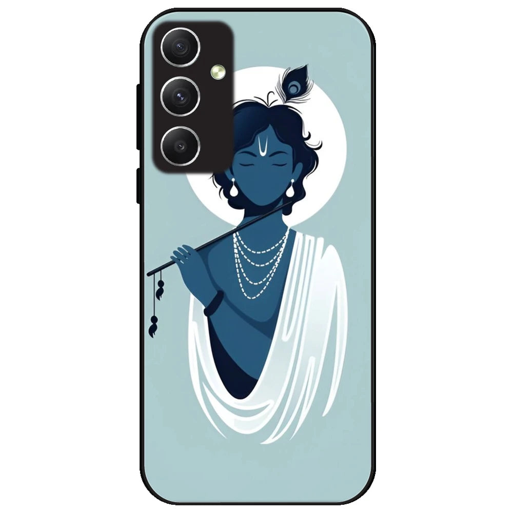 Minimal Krishna Flute Art - Glossy Metal Silicone Case for Samsung Galaxy A34