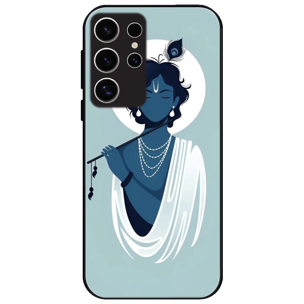 Minimal Krishna Flute Art - Glossy Metal Silicone Case for Samsung Galaxy S24 Ultra