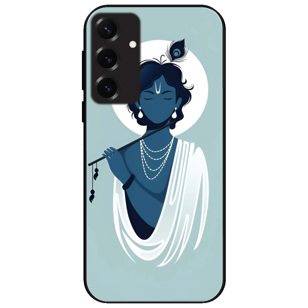 Minimal Krishna Flute Art - Glossy Metal Silicone Case for Samsung Galaxy S25 Plus